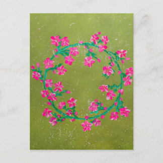 Textured Pink Flower Wreath Painting  Vykort