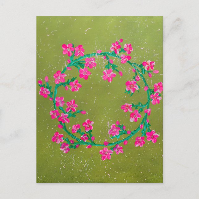 Textured Pink Flower Wreath Painting  Vykort (Framsida)