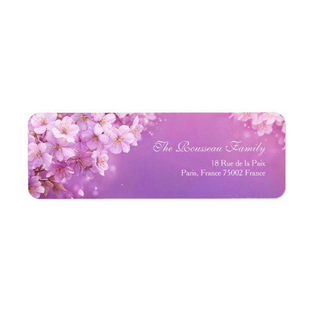 Textured Purple Ethereal Cherry Blossom Returadress Etikett (Framsidan)