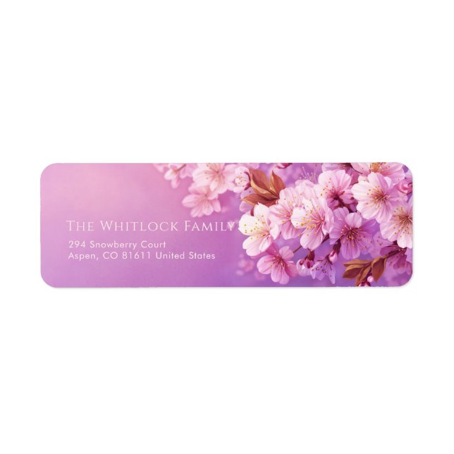 Textured Purple Pink Blossom Botanical Returadress Etikett (Framsidan)