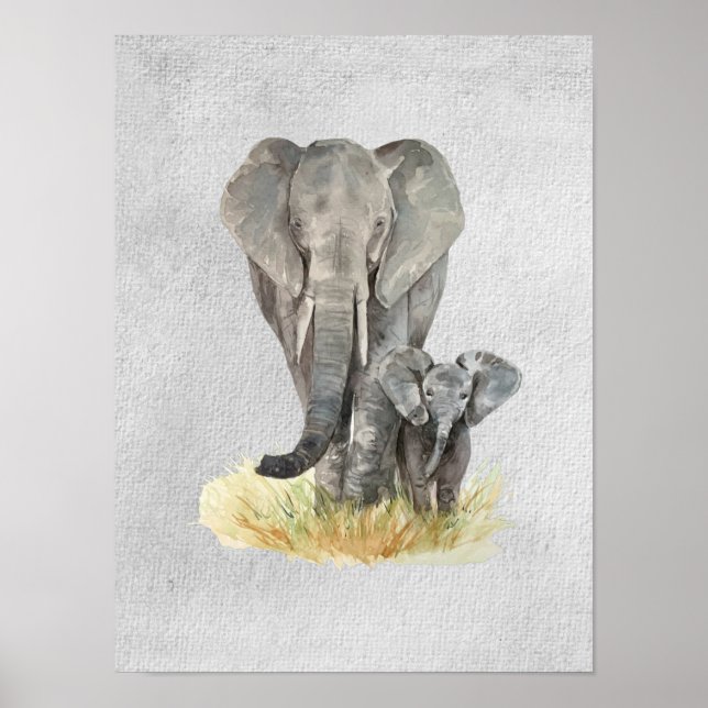 Texturerad affisch med mamma & baby elefant (Framsidan)