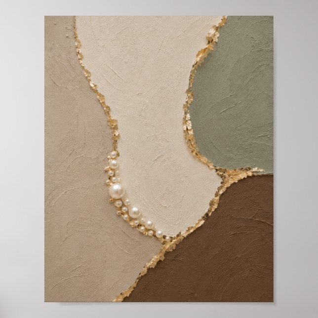Texturerad Beige, Salvia Grön & Guld Modern Organi Poster (Framsidan)