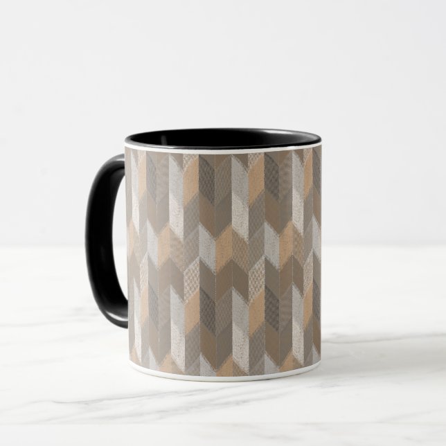 Texturerad blå, gul, olivgrön chevron. mugg (Framsida vänster)