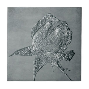 Texturerad Blommigt för Rosenknopp Silver Art Tile Kakelplatta