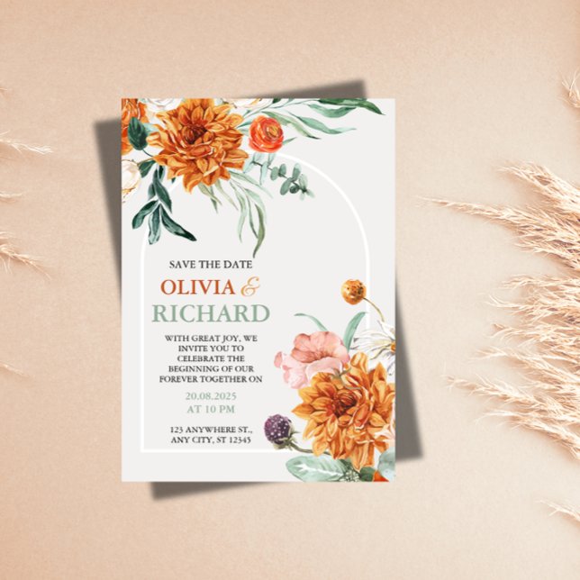 Texturerad Boho Pampasgräs Bröllop Spara datum  Datumet (Skapare uppladdad)
