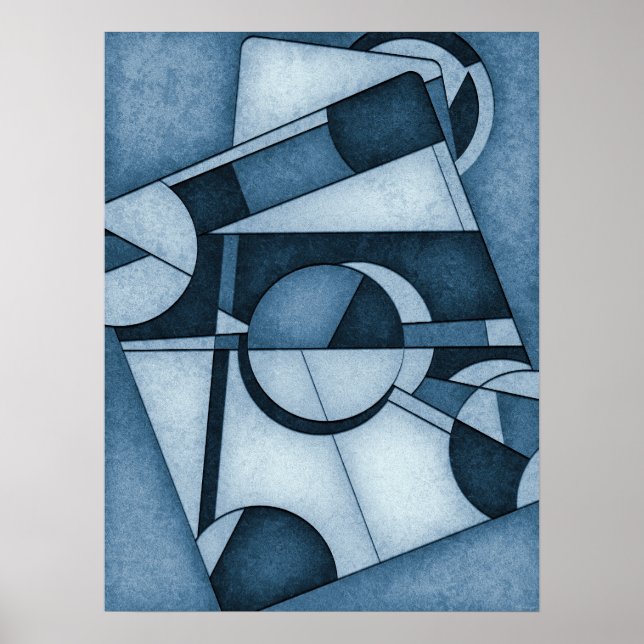 Texturerad cyanotype Geometric Abstrakt Art Poster (Framsidan)