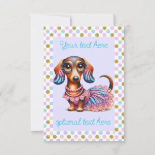 Texturerad Dachshund Girl Party Inbjudningar