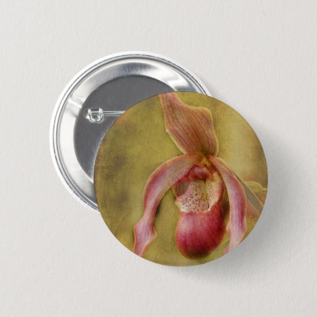Texturerad Dam Slipper Orchid Knapp (Framsida & baksida)