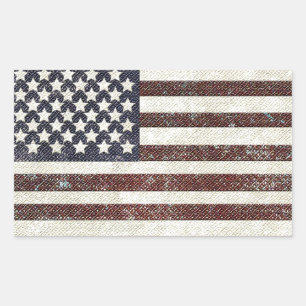Texturerad gammal stil-amerikansk flagga rektangulärt klistermärke