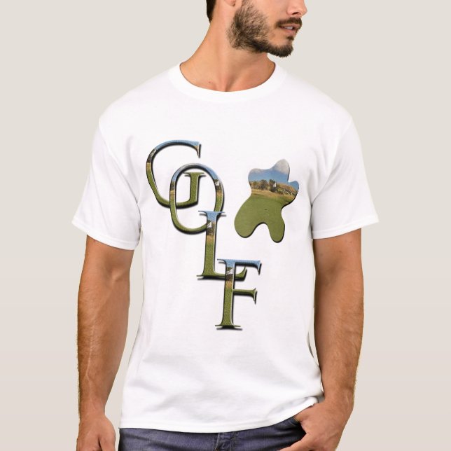 Texturerad Golf-Logotyp med Golf-kurs. T Shirt (Framsida)