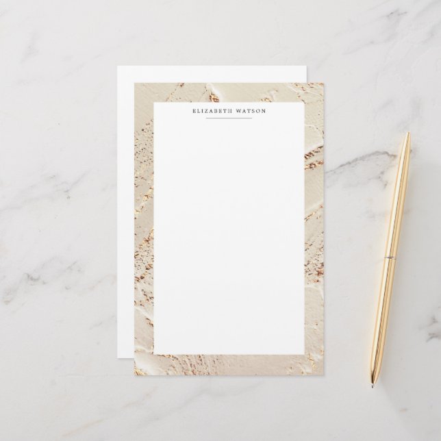 Texturerad Guld Faux Foil Monogram Stationery Brevpapper (Fram/Back In Situ)