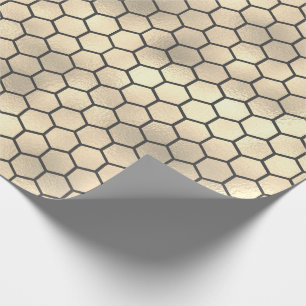 Texturerad Guld Honeycomb Hexagon Biodling Mönster Presentpapper