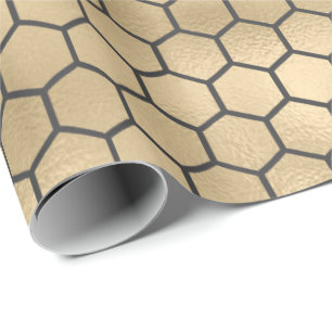 Texturerad Guld Honeycomb Hexagon Biodling Mönster Presentpapper
