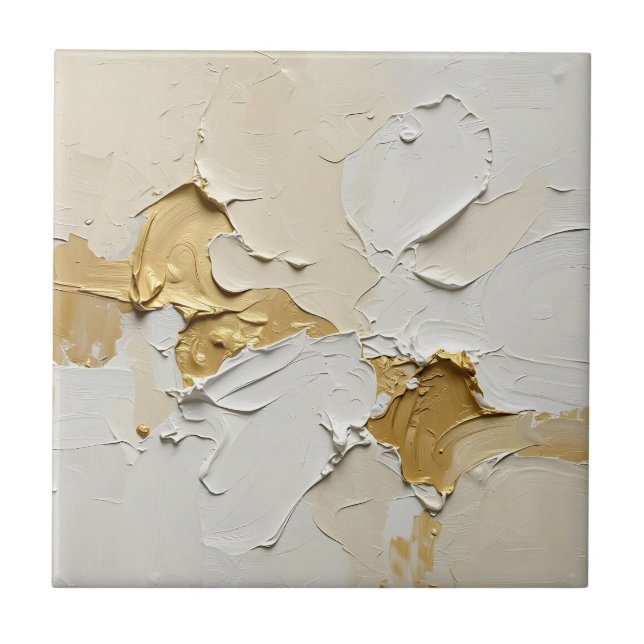 Texturerad Guld Impasto Abstrakt Neutral Kakelplatta (Framsidan)