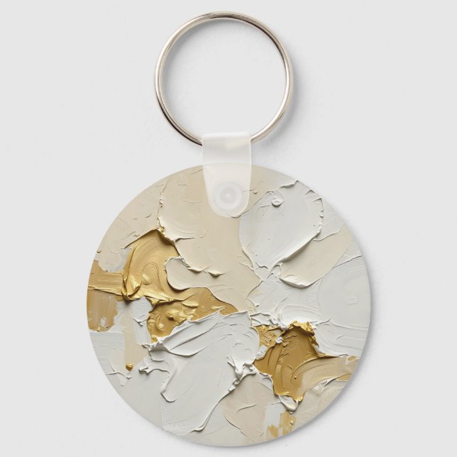 Texturerad Guld Impasto Abstrakt Neutral Nyckelring (Framsida)