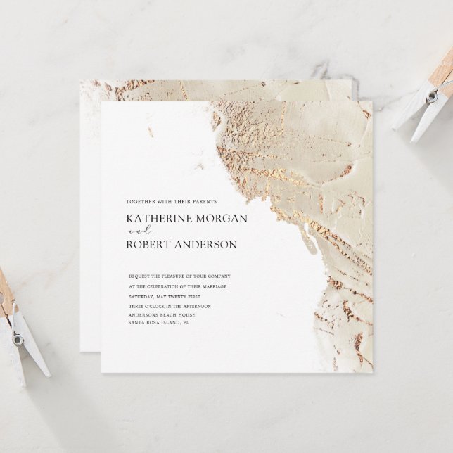 Texturerad Guld Modern bröllopsinbjudan Inbjudningar (Fram/Back In Situ)