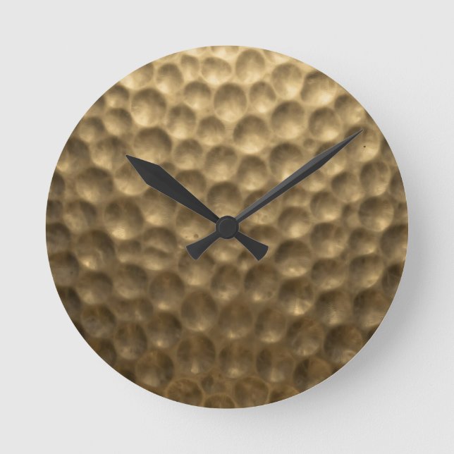 Texturerad Hammad Metall Bubblor Guld Rund Klocka (Framsida)
