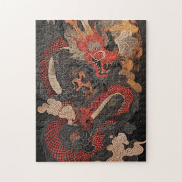 Texturerad kinesisk drake med flammor pussel