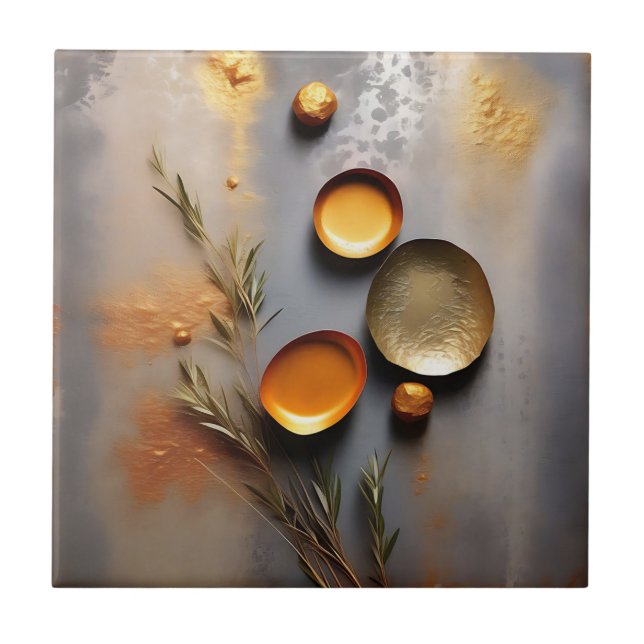 Texturerad koppar och Ochre Metall Kakelplatta (Framsidan)