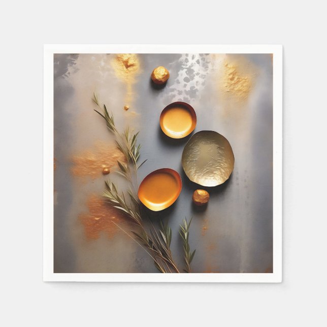 Texturerad koppar och Ochre Metall Pappersservett (Framsidan)