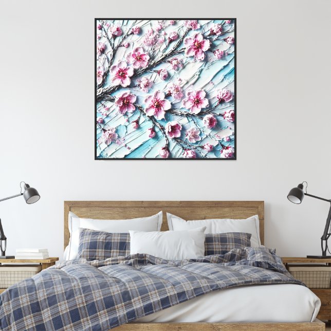 Texturerad Körsbärsblomstermålning Blommig Väggkon Canvastryck (Insitu (sovrum))