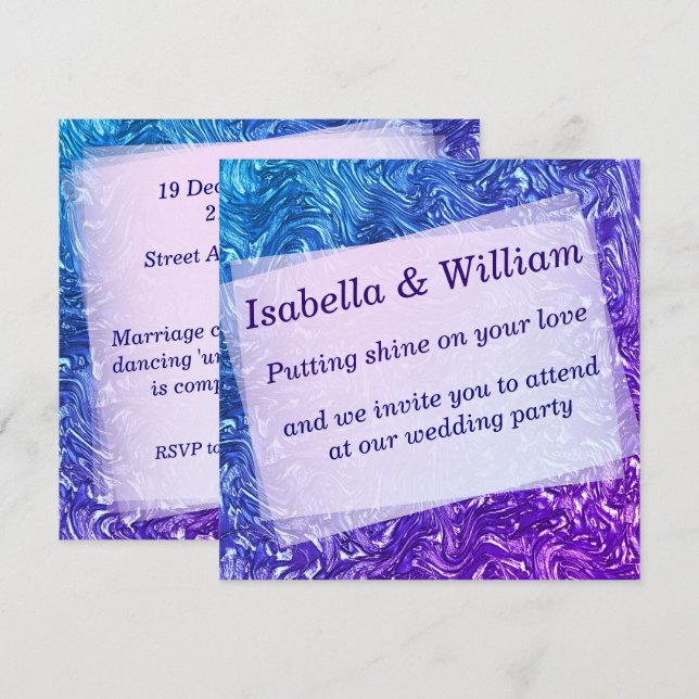 Texturerad kurvor blå till violett inbjudningar (Fram/baksida)