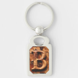 Texturerad läderpatchwork ”B” monogram Rektangulärt Silverfärgad Nyckelring
