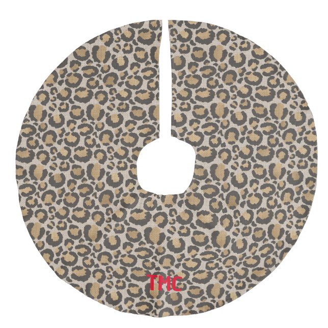Texturerad leopard Skriv ut Red INITIALER Chic jul Julgransmatta Fusklinne (Framsidan)