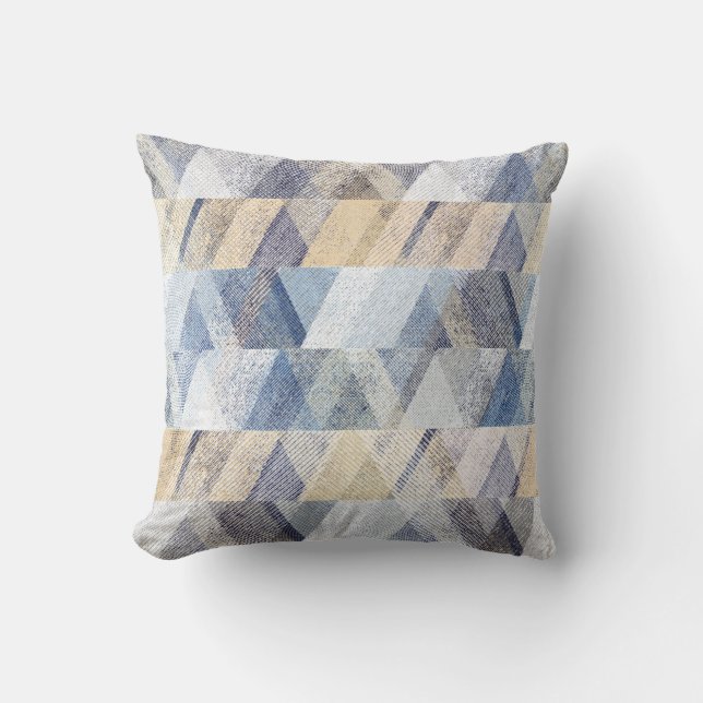 Texturerad ljusblå, beige zigzag kudde (Framsida)