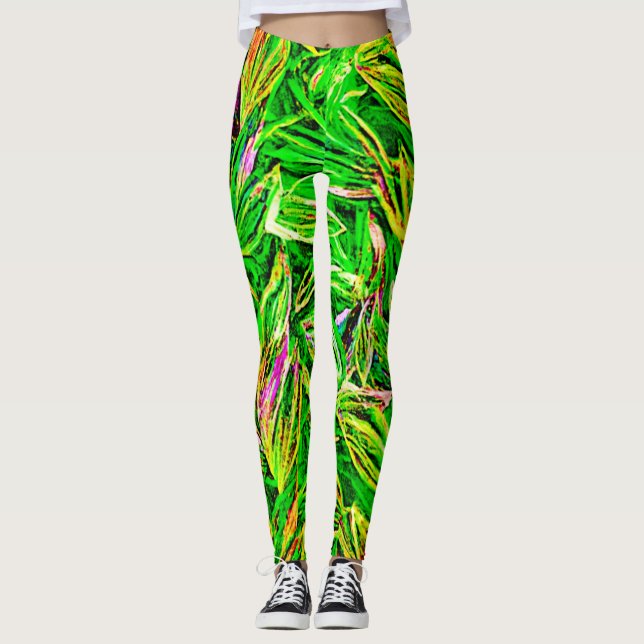 Texturerad Löv Garden Art Leggings (Framsida)