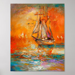 Texturerad Orange Impressionistisk målning av Sjöl Poster