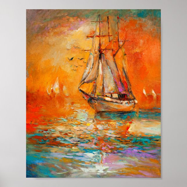 Texturerad Orange Impressionistisk målning av Sjöl Poster (Framsidan)