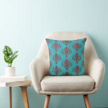 Texturerad röd Damask på Teal
