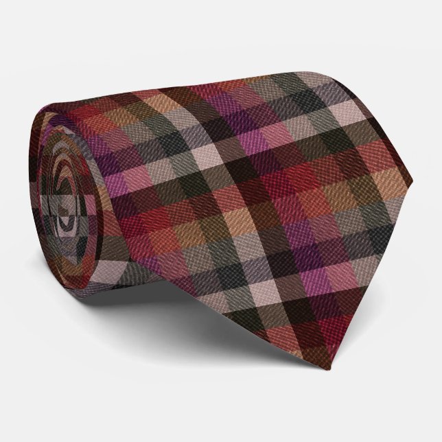 Texturerad röd, grå, hallonrutig. slips (Rullad)