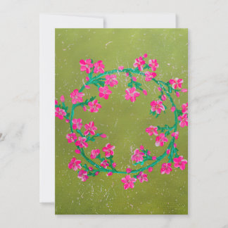 Texturerad rosa blomsterkransmålning  julkort