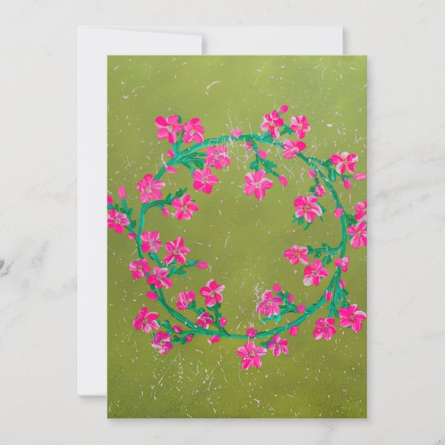 Texturerad rosa blomsterkransmålning  julkort (Framsida)
