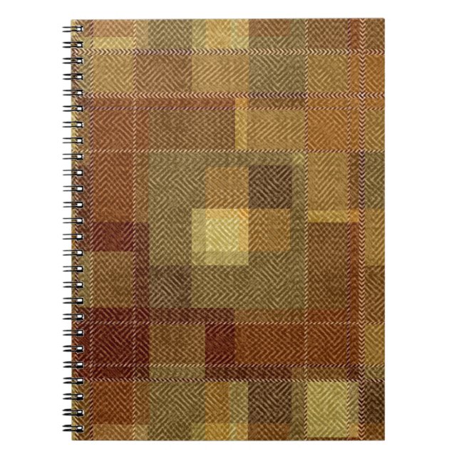 Texturerad svartvit brun tartan plaid. anteckningsbok (Framsidan)
