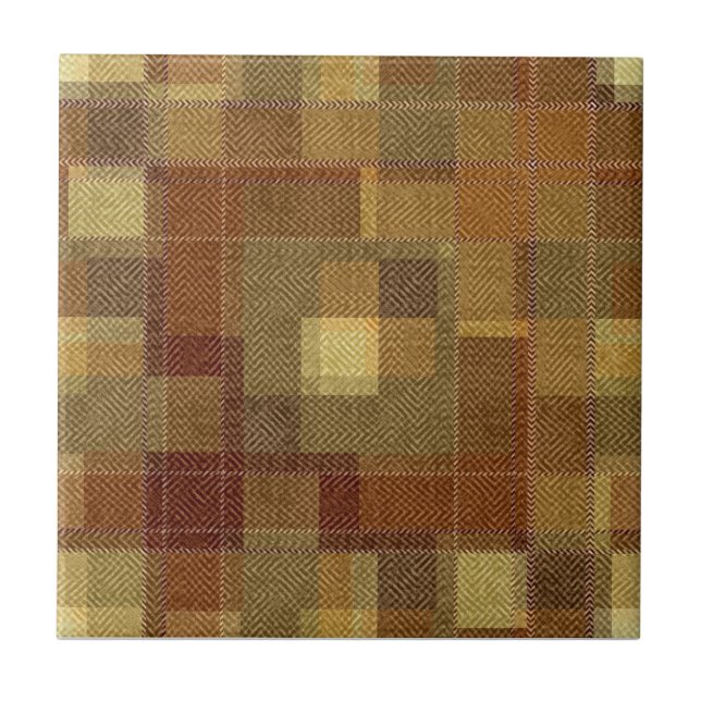 Texturerad svartvit brun tartan plaid. kakelplatta (Framsidan)