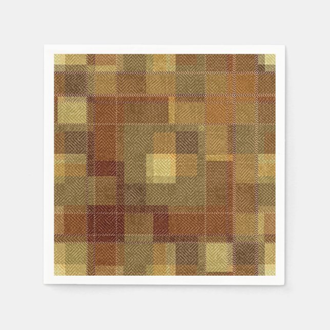 Texturerad svartvit brun tartan plaid. pappersservett (Framsidan)