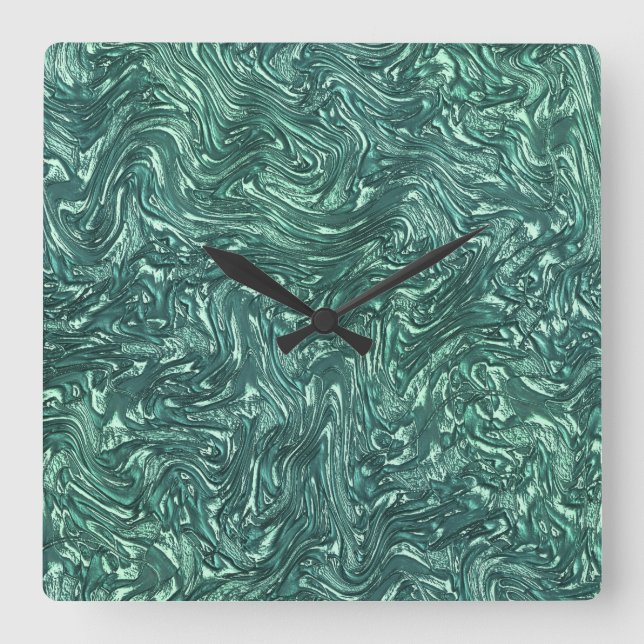 Texturerad sylt och grönaktiga cyanskuggningar fyrkantig klocka (Framsida)