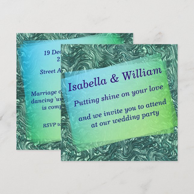 Texturerad sylt och grönaktiga cyanskuggningar inbjudningar (Fram/baksida)