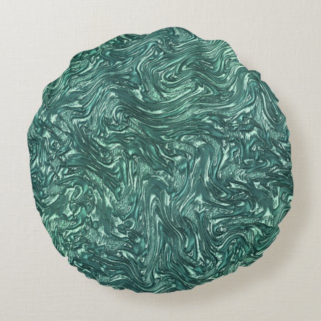 Texturerad sylt och grönaktiga cyanskuggningar rund kudde (Baksidan)