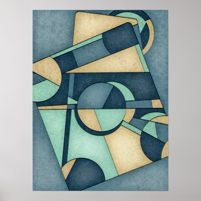 Texturerad Teal Guld Geometric Abstrakt Art Poster (Framsidan)