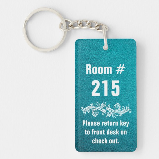 Texturerad turkos Hotel Number Room Keychain (Framsidan)