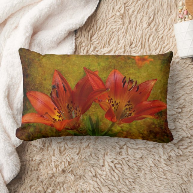 Texturerad Western Red Prairie Lily Icon Lumbarkudde (Filt)