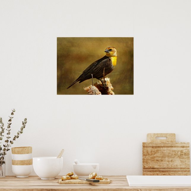 Texturerad Yell0whead Blackbird Framed Print Poster (Kök)
