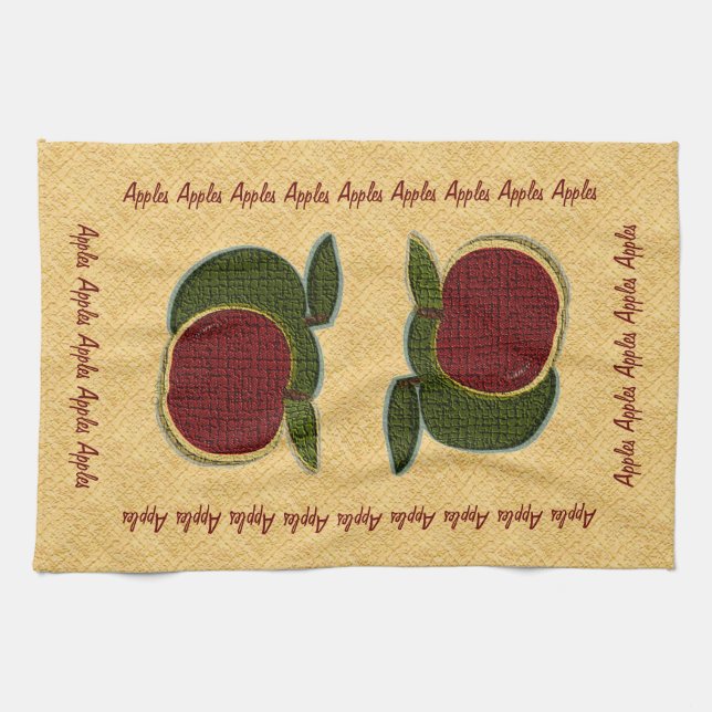 Texturerade äpplen (guld) kökshandduk (Horisontell)