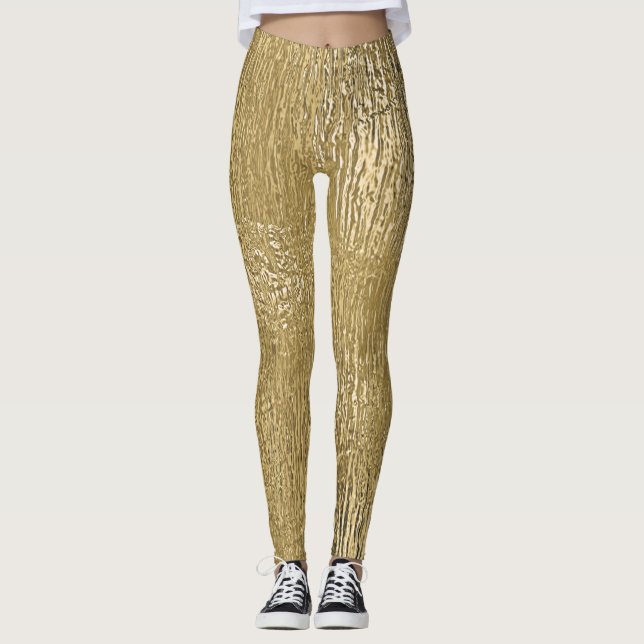 Texturerade baljväxter av Guld Faux metallic Shine Leggings (Framsida)