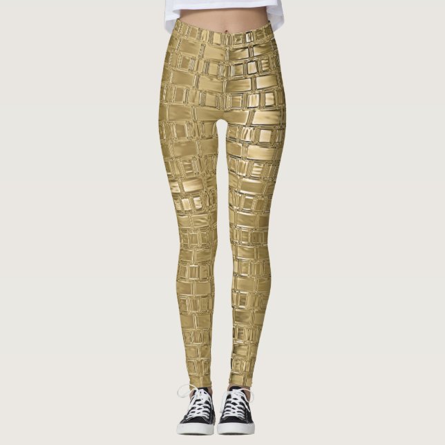 Texturerade baljväxter av typen Guld Faux Metallic Leggings (Framsida)