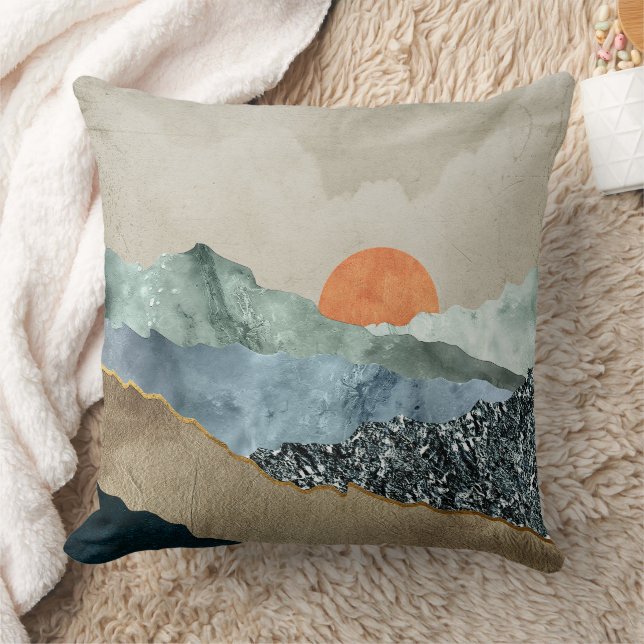 Texturerade bergslager med solnedgångsglöd kudde (Filt)